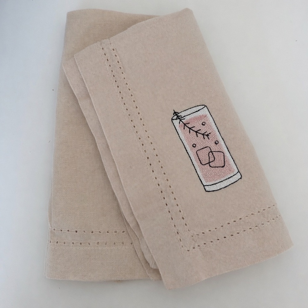 Embroidered Linen Cocktail Napkins Set of 2 | Neutral Hostess Gift